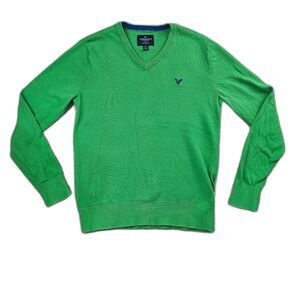 American Eagle Classic High Fit V-Neck Sweater in Green Men's Size Small